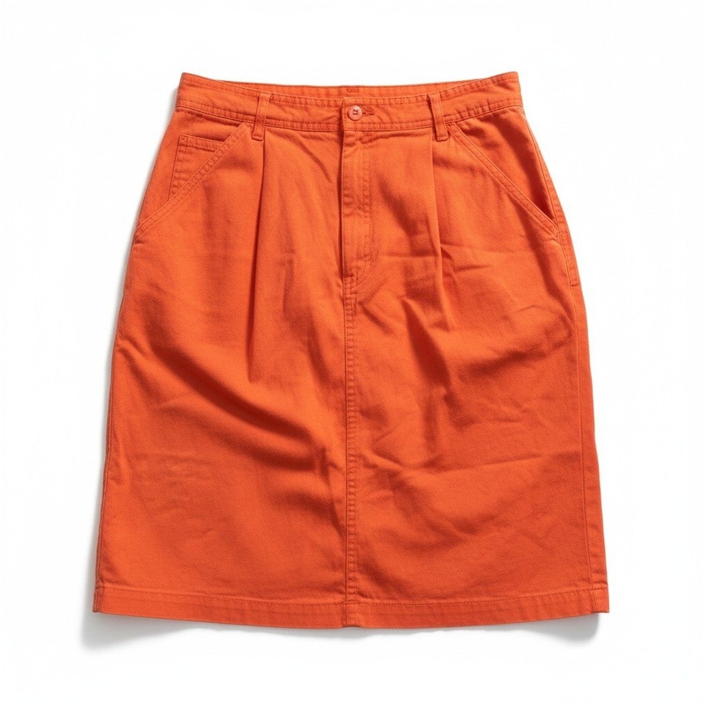 Fundamental Things Orange Cotton Pleated Front Knee Length Skirt Woman's Size 10